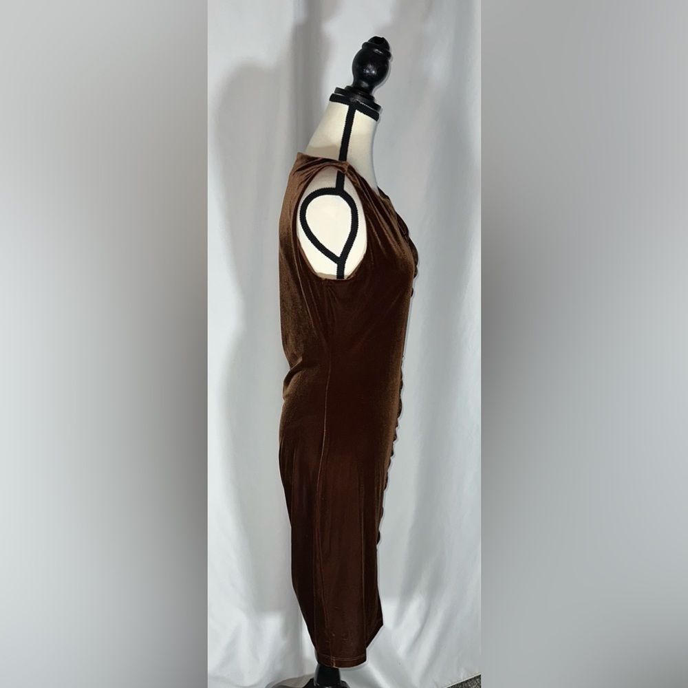 Calvin Klein Brown Velvet Runched Asymmetrical Sheath Dress Size 10 NWT Cocktail - Picture 4 of 10